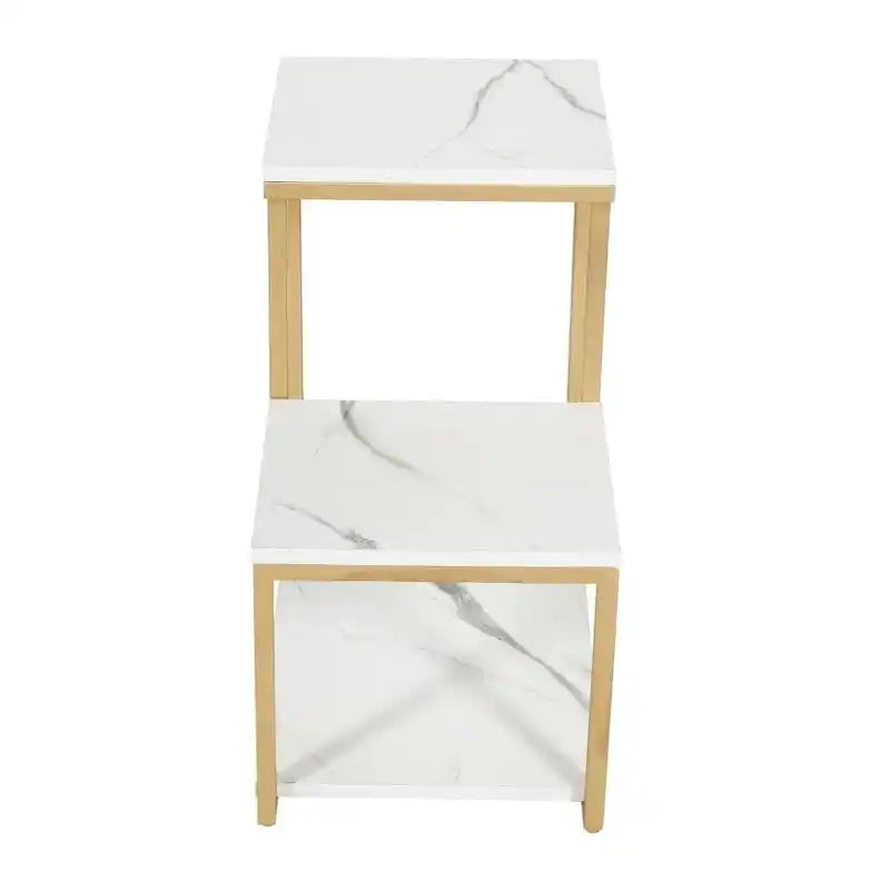 3-Tier Modern Side Table with Storage Shelf with Golden Metal Finish