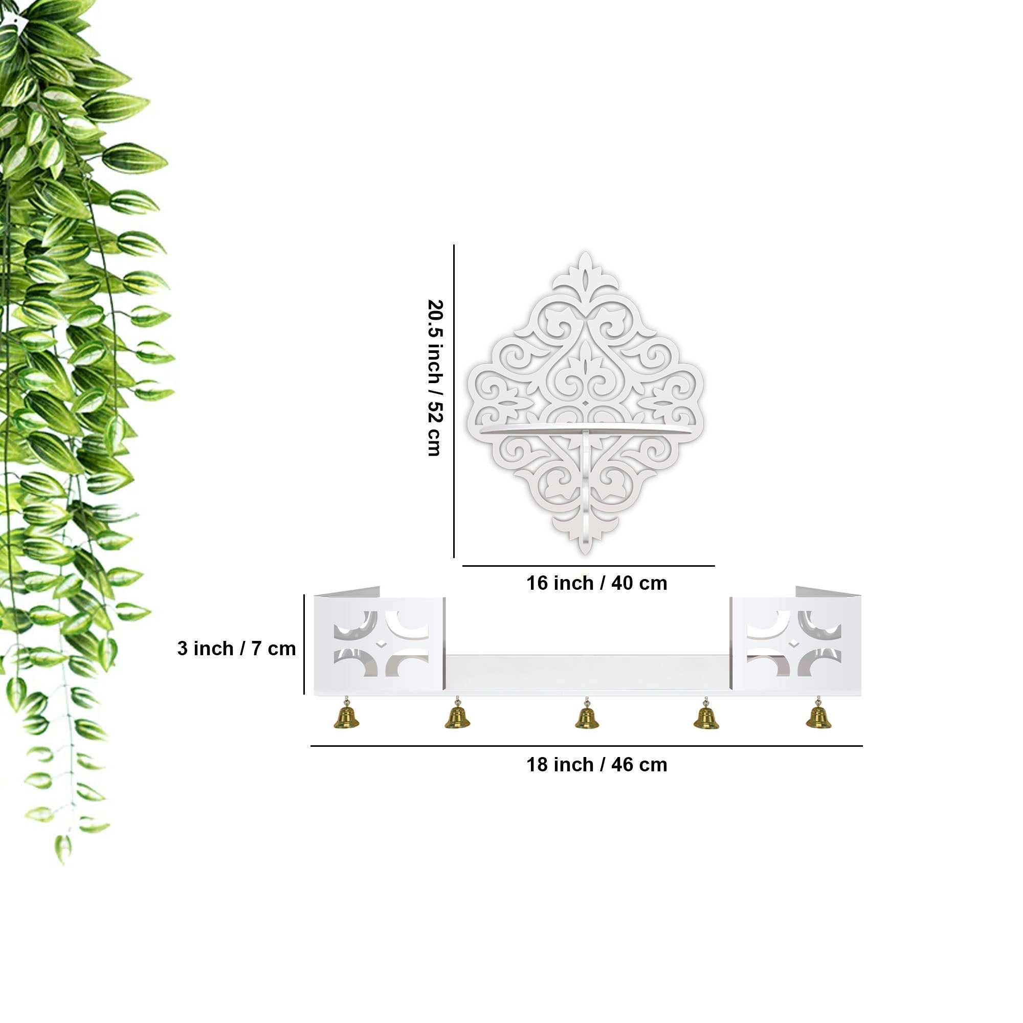 Modern Designer Pattern Wall Hanging Wooden Temple/ Pooja Mandir Design with Shelf, White Color